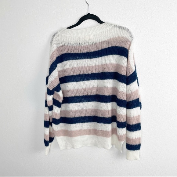 Xirena Striped Alpaca Mohair Knit Sweater Oversized Crew Neck Small Pink White - Picture 3 of 6